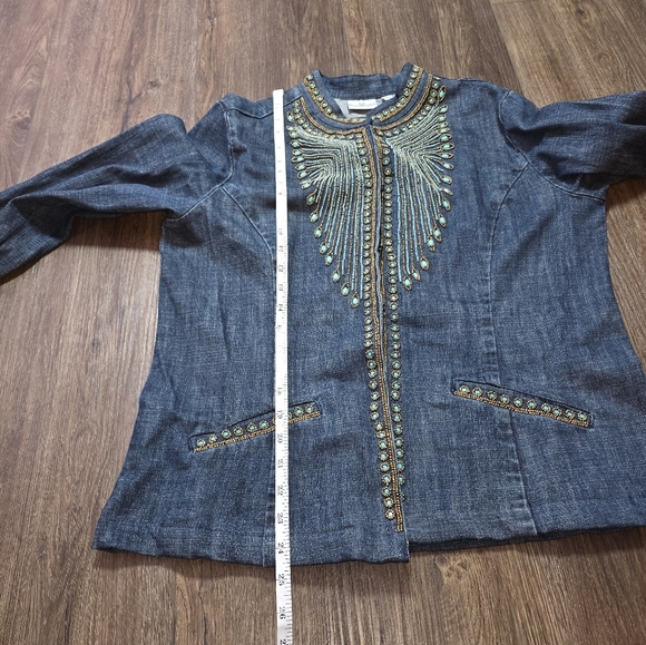 Chico’s Embellished Denim Jacket Size 2 (M/L) – Boho Western Beaded Jean Jacket - Picture 9 of 12